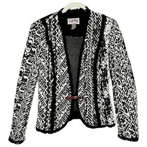 Joseph Ribkoff Fringe Trim Blazer Black White Designer Statement Jacket 8